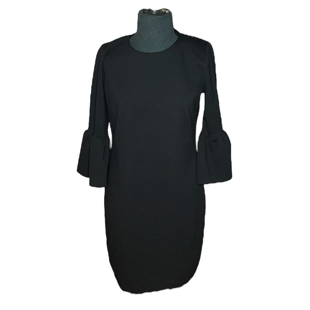 Michael Kors Ribbed Black Midi 3/4 Bell Sleeve Knee Length Dress